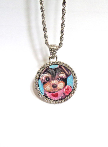Hand painted yorkie pendant - painted,