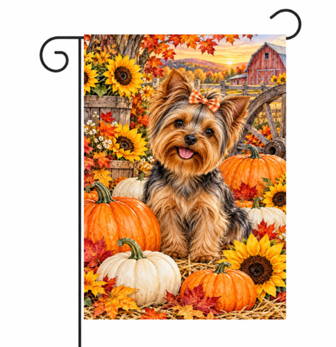 Yorkie fall garden - yorkie,